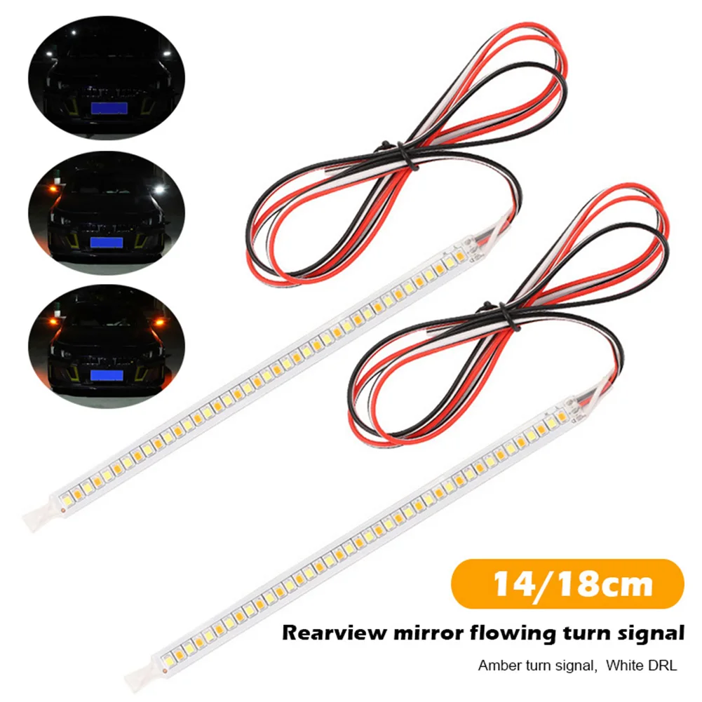 2PCS Universal Car LED Strip Lights Car Rearview Mirror Indicator Lamp Flowing Turn Signal Light Auto Lights Accessories