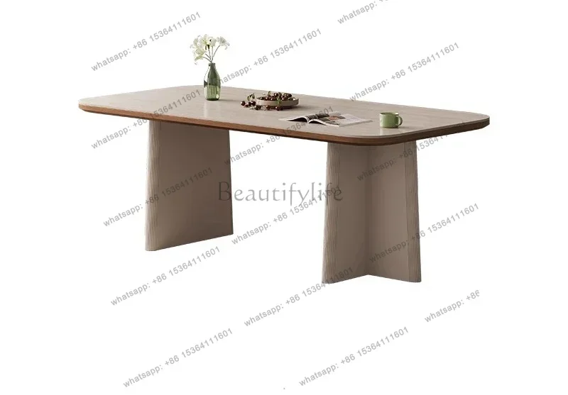 

Modern simple travertine rock slab dining table and chairs household small apartment living room table rectangular dining