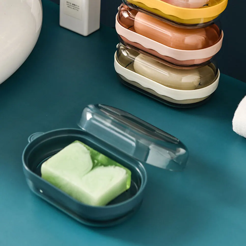 

2Pcs Decorative Soap Tray Transparent Cover Sturdy Design Bathroom Kitchen Soap Container Drain Box for Bathroom