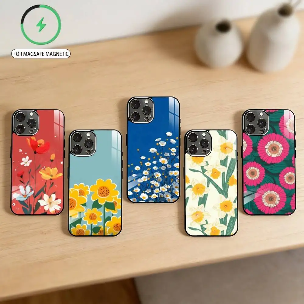 

B-Beautiful Flowers Phone Case For iPhone17,16,15,14,13,12,11 Plus,Pro Max Magnetic For Magsafe Wireless Charging