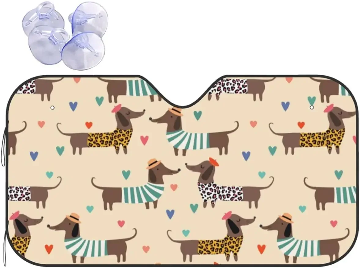 

Dachshunds Dress Hearts Windshield Sun Sha For Front Window Auto Sun Visor Heat Protection Car Blocks Rays Keeps Vehicle Cool