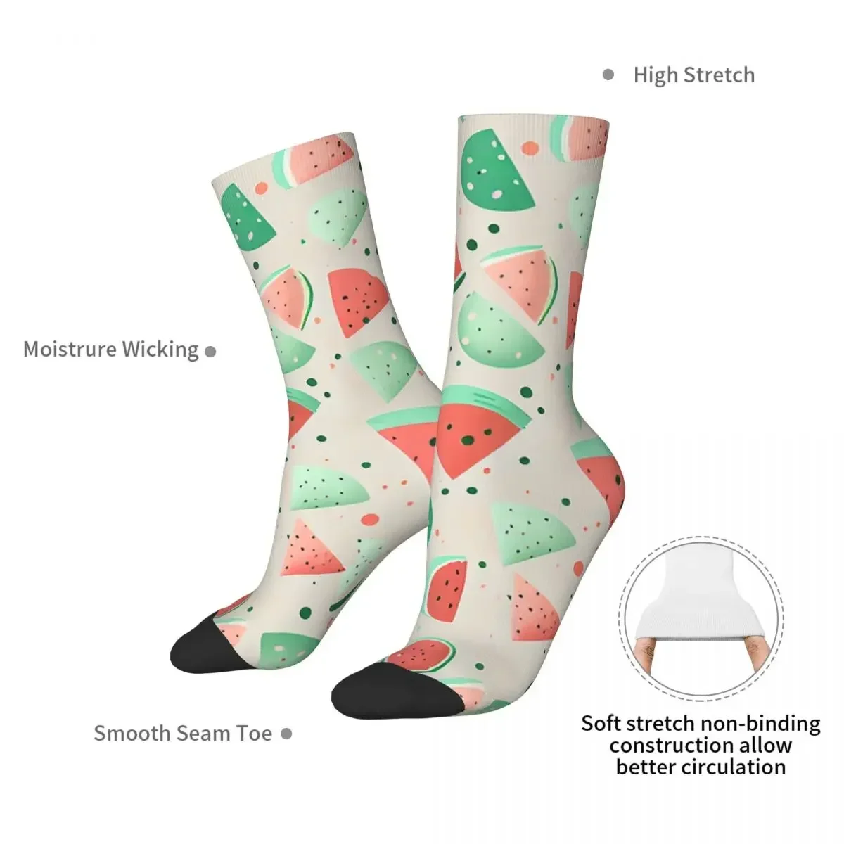 A Slice Of Summer - A Sleek Pastel Watermelon Pattern Socks Harajuku Stockings All Season Long Socks Accessories for Man Woman