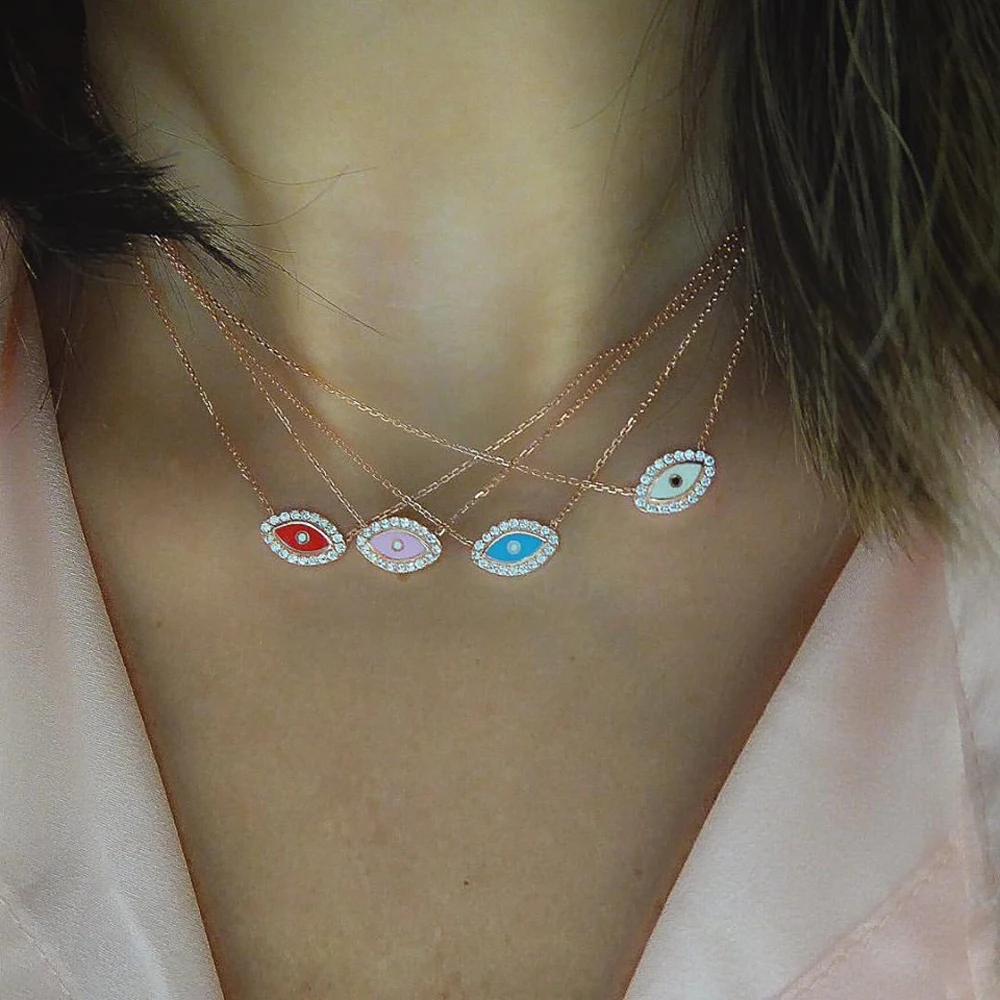 

Свадебное ожерелье 2025 года, эмаль, различные цвета с комплектом Cz, подвеска от сглаза, настоящее серебро 925, изящные турецкие ожерелья для девочек, подарки