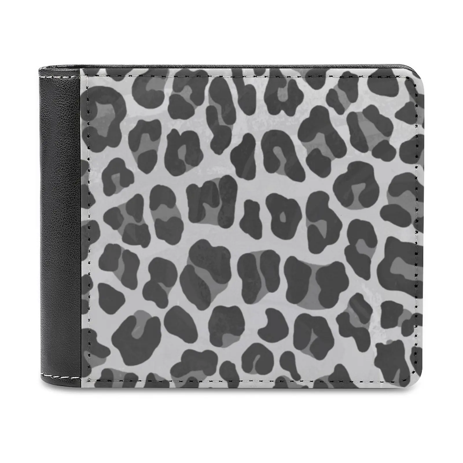 Leopard Gray And Light Gray Print Leather Wallet Men's Wallet Diy Personalized Purse Father'S Day Gift Leopard Spots Animal