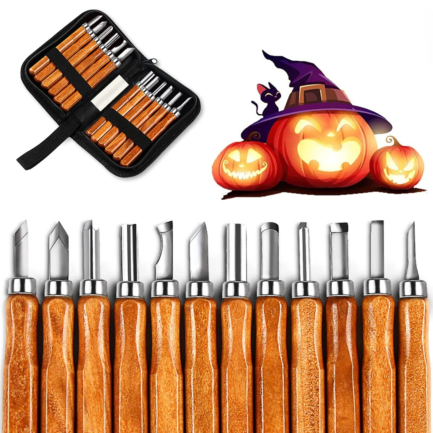 Comfortable and Ergonomic 12-Piece Precision Wood Carving Kit Set for Detailed Carving with Scalpel Tools and Chisels. Designed 