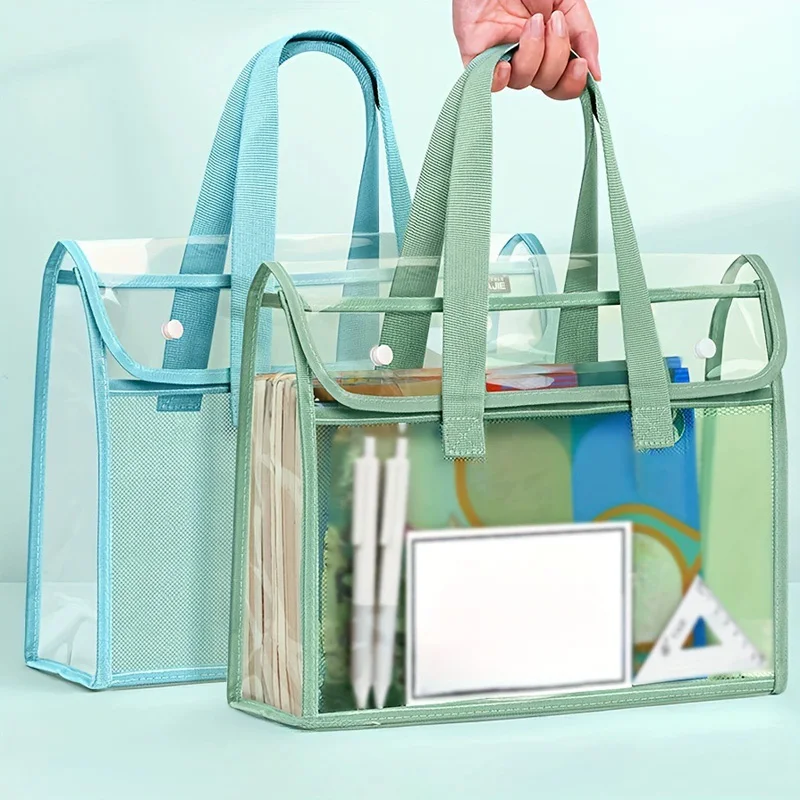 PVC Clear Green Organizer Tote: Multi-Pocket Storage Bag for School Supplies & Office Essentials
