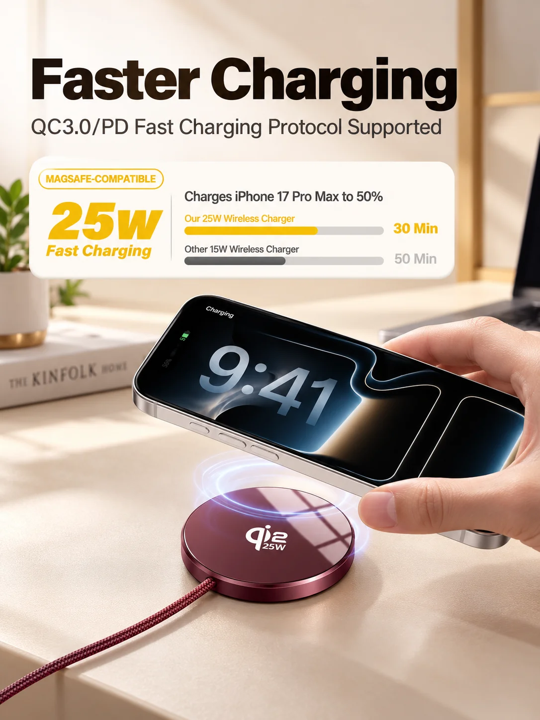 Neues Qi2 Kabelloses Magnetisches Ladegerät für MagSafe 25W Superschnelles Laden für iPhone 18 17 16 15 14 13 12 Pro Max Samsung S25 S23 – Detail 2