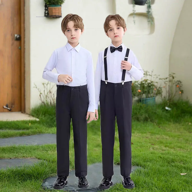 Russia Korea Boys Summer White Shirt Trousers Photograph Suit Back School Kids Birthday Clothing Children's Day Wedding Costume