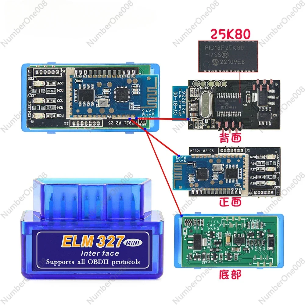 Super Obd Elm327 bluetooth 2.0 25K80 OBD2 Diagnostic V1.5 Hardware