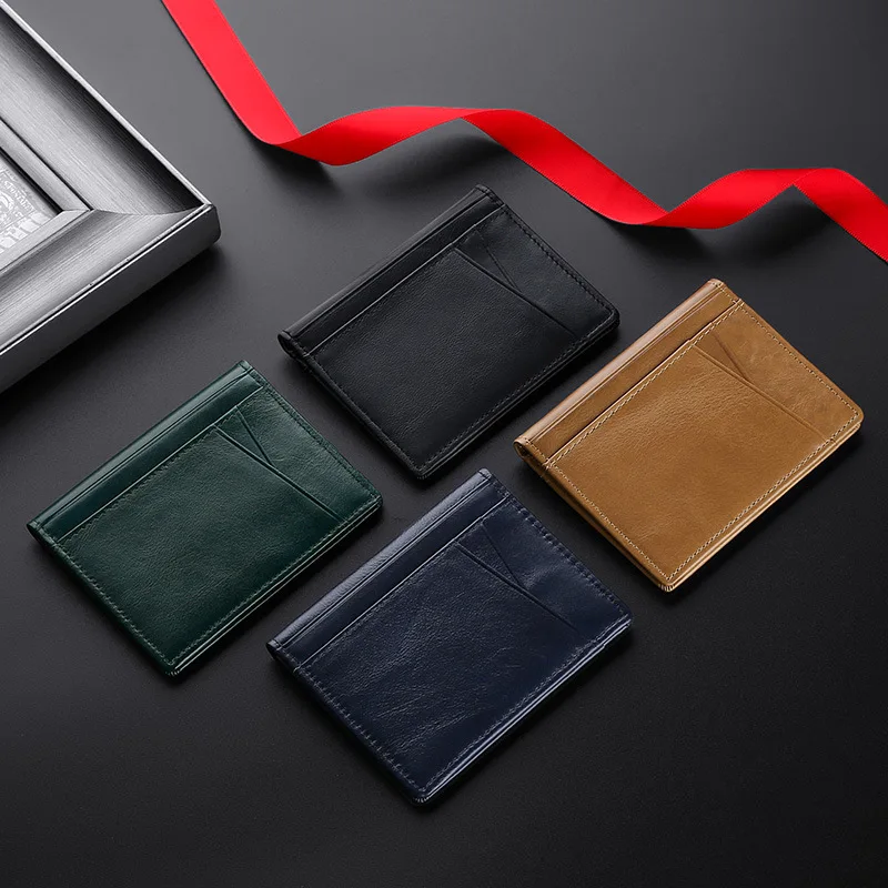 Men Minimalist Slim Credit Card Holder Wallet Male Genuine Leather Bank Card Purse Ultra Thin Mini Small Rfid ID Cardholder