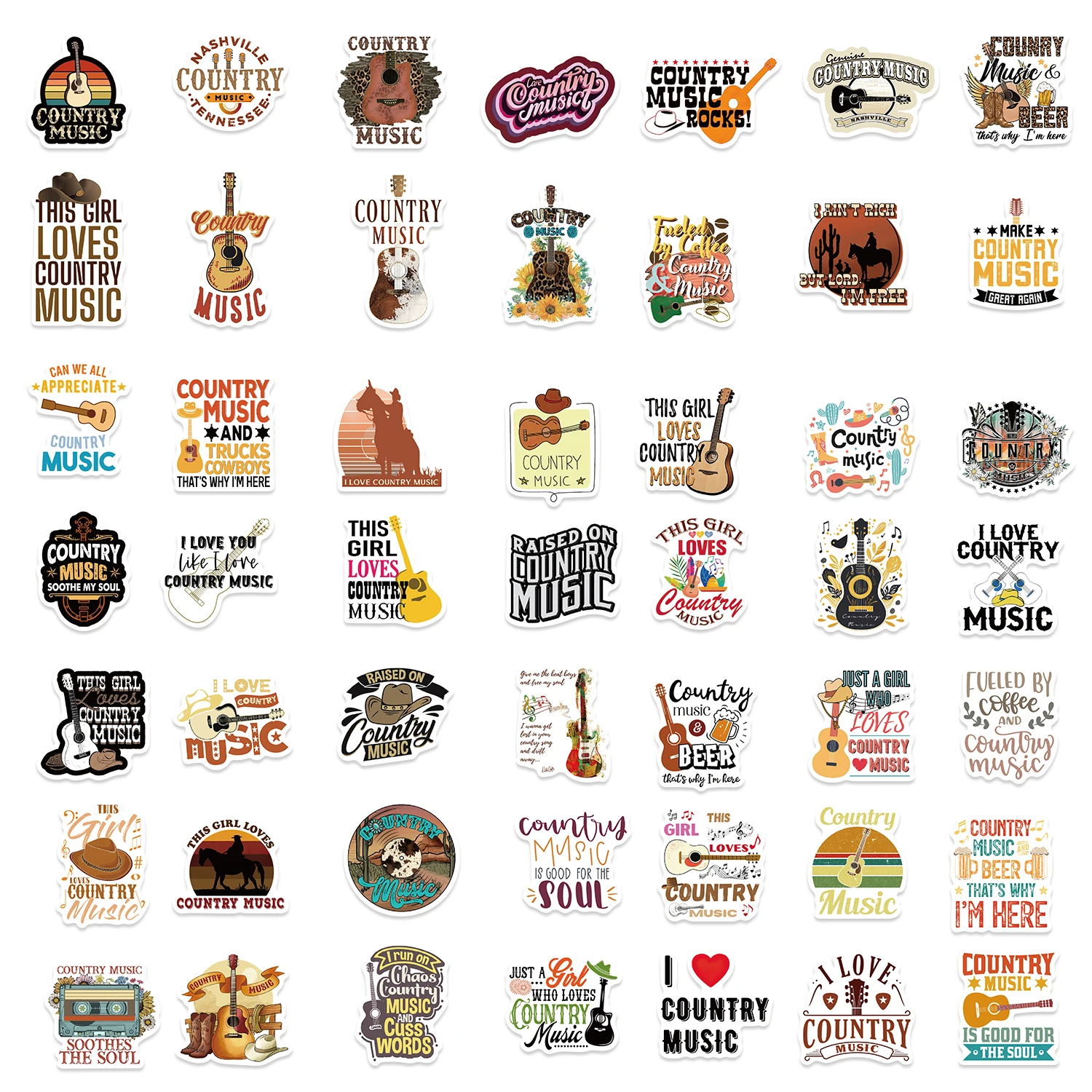 50Pcs Country Music Stickers Inspirational DIY Waterproof Sticker For Phone Notebook Guitar Car Bike Wall Graffiti Decals