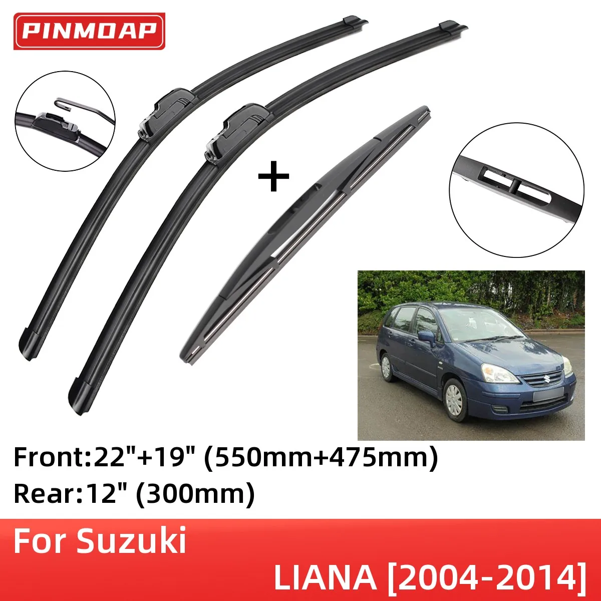 

For Suzuki LIANA 2004-2014 Front Rear Wiper Blades Brushes Cutter Accessories J Hook 2004 2005 2006 2007 2008 2009 2010 2011