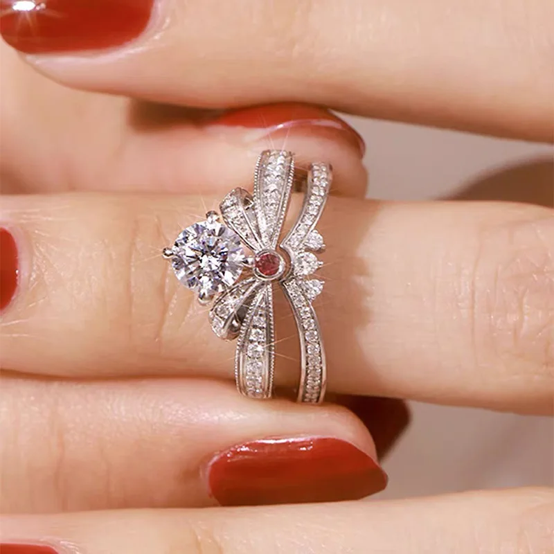2024 New Women's Wedding Ball Ring White Shining Zircon Jewelry Adjustable Size Accessories Holiday Gifts