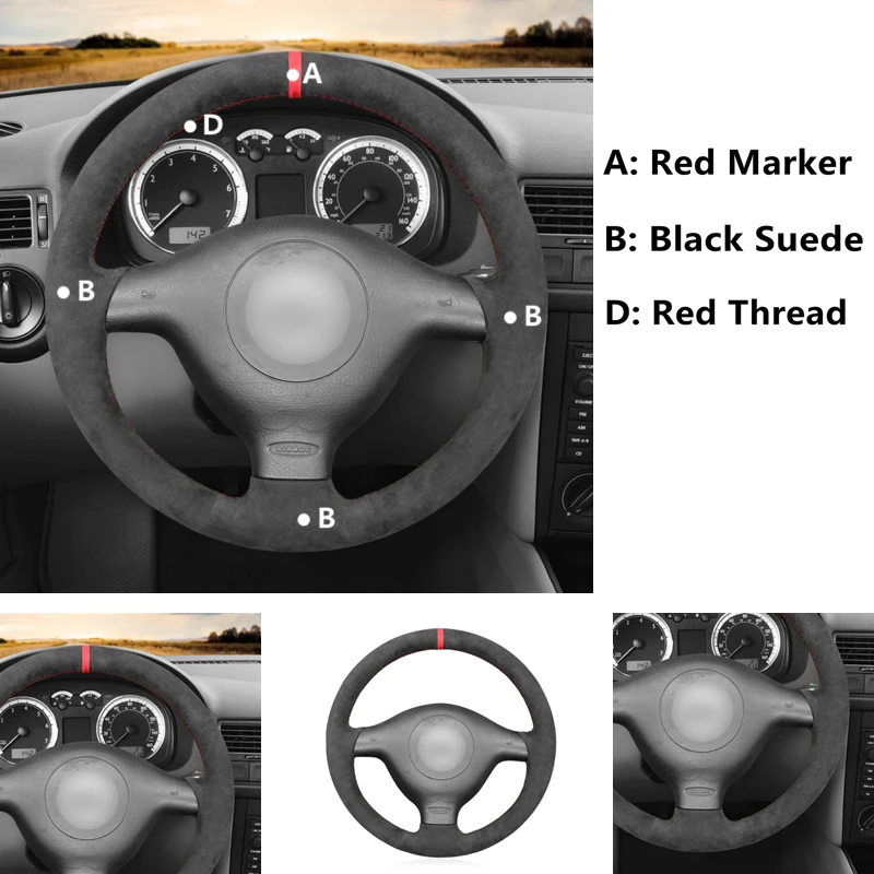 Black Suede Car Steering Wheel Cover for Seat Leon MK1 Volkswagen VW Golf 4 IV Passat B5 Variant Polo Skoda Fabia 1