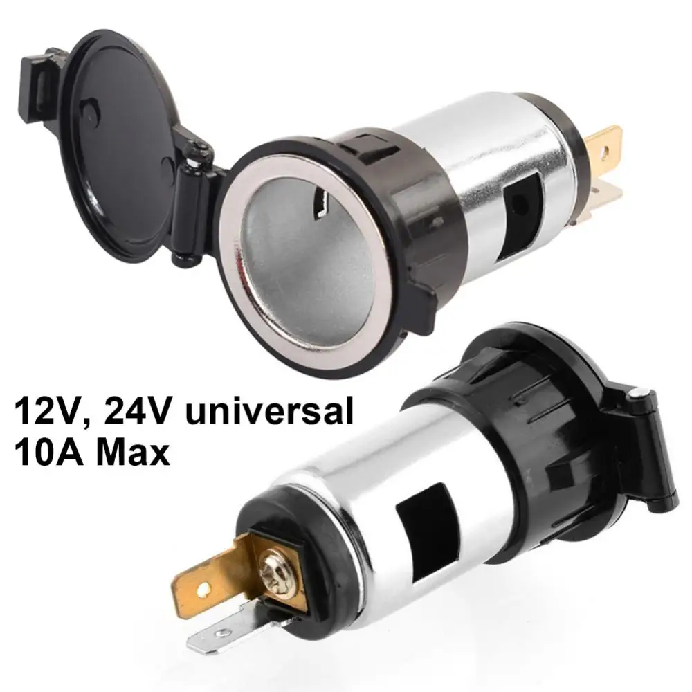 Waterproof Universal 12V/24V Auto Cigarette Lighter Female Socket with Cover