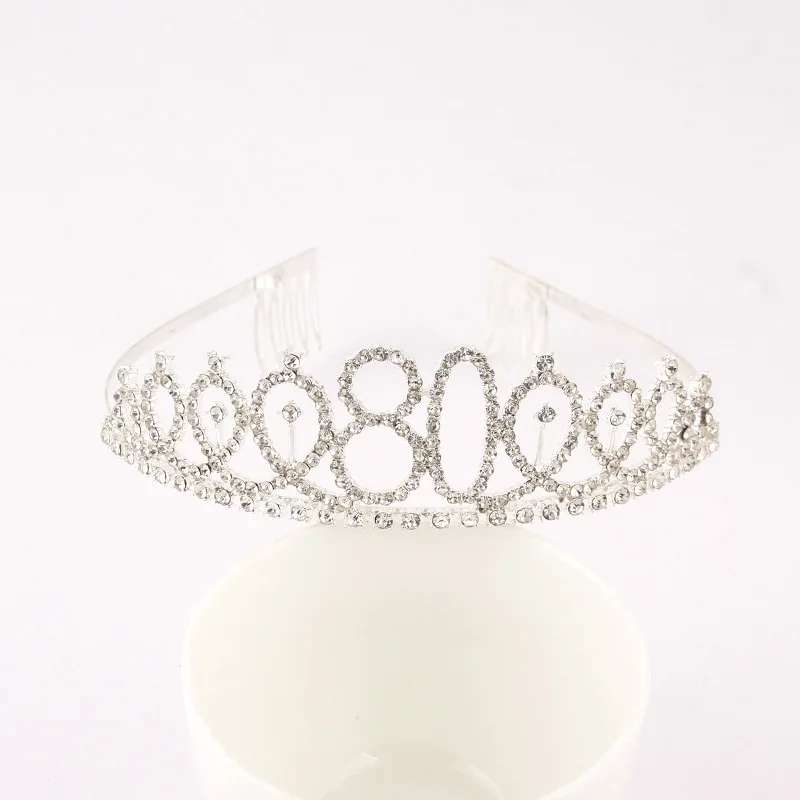 Silver 30 40 50 60 70 80 Rhinestone Birthday Tiara Crown Headband Women 30th 40th 50th 60th 70th 80th Birthday Decoration Gift