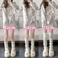 42/52/72cm Leg Warmers Lolita Socks Y2K Knitted Warm Foot Cover White Black Warmer Lady Autumn Winter Crochet Sock Boot Cuffs