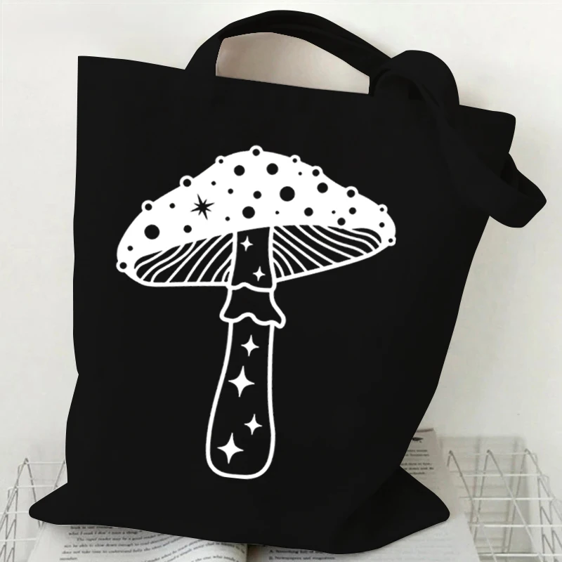 Torba na ramię Vintage Sun Moon Butterfly Canvas Tote Bag Women Mushroom Series Shopping Bag Plant Style Student Mushroom Handbags