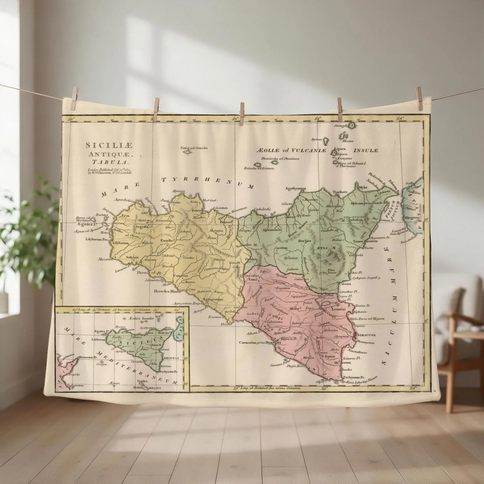 Vintage Map of Sicily Italy (1800) Throw Blanket couch cozy soft plush fuzzy picnic outdoor blanket