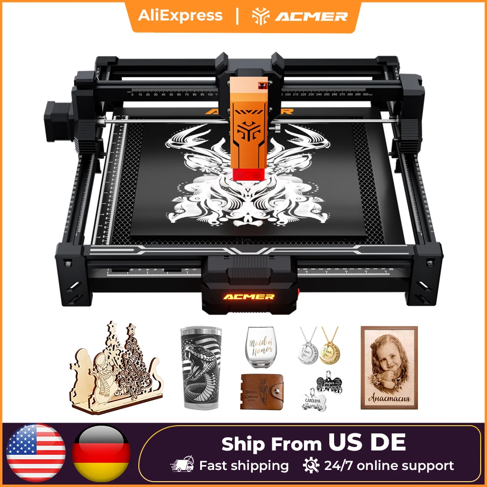 ACMER S2 12W 7W 4W graveur Laser et Machine-outil zone de travail CNC 300*300mm pour contreplaqué gravable cuir acrylique