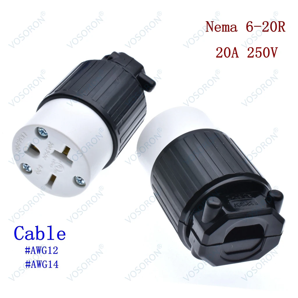 NEMA US Anti-drop 6-20R Female Industrial Plug Direct Connector , NEMA 6-20R Self-wiring female socket,20A 250V