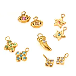 5Pcs Stainless Steel Mini Rhinestone Cross Eye Star Charms Gold Color Pendant For DIY Jewelry Making Accessories