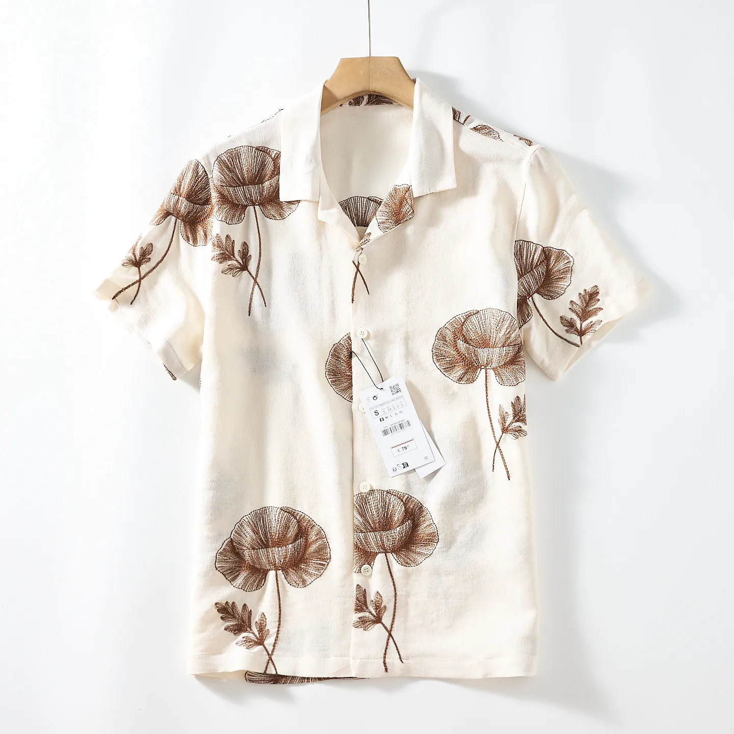 

Summer New American Retro Short Sleeve Cuban Collar Floral Embroidery Shirt Men's Fashion Vacation Style Loose Casual Blouses