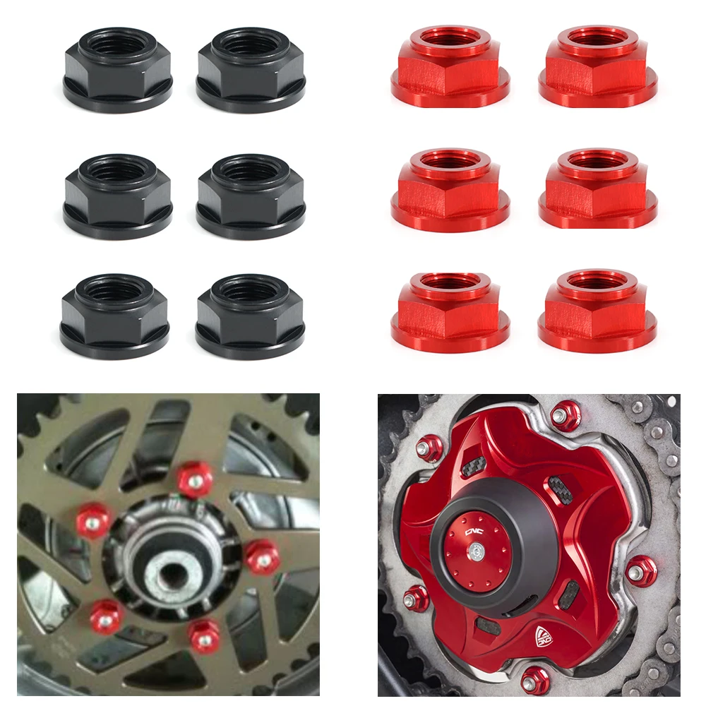 For Ducati 748 749 848 916 996 998 999 600SS 750SS 900SS Multistrada M10*1.25 6 Pcs Rear Sprocket Wheel Axle Nuts CNC T6-7075