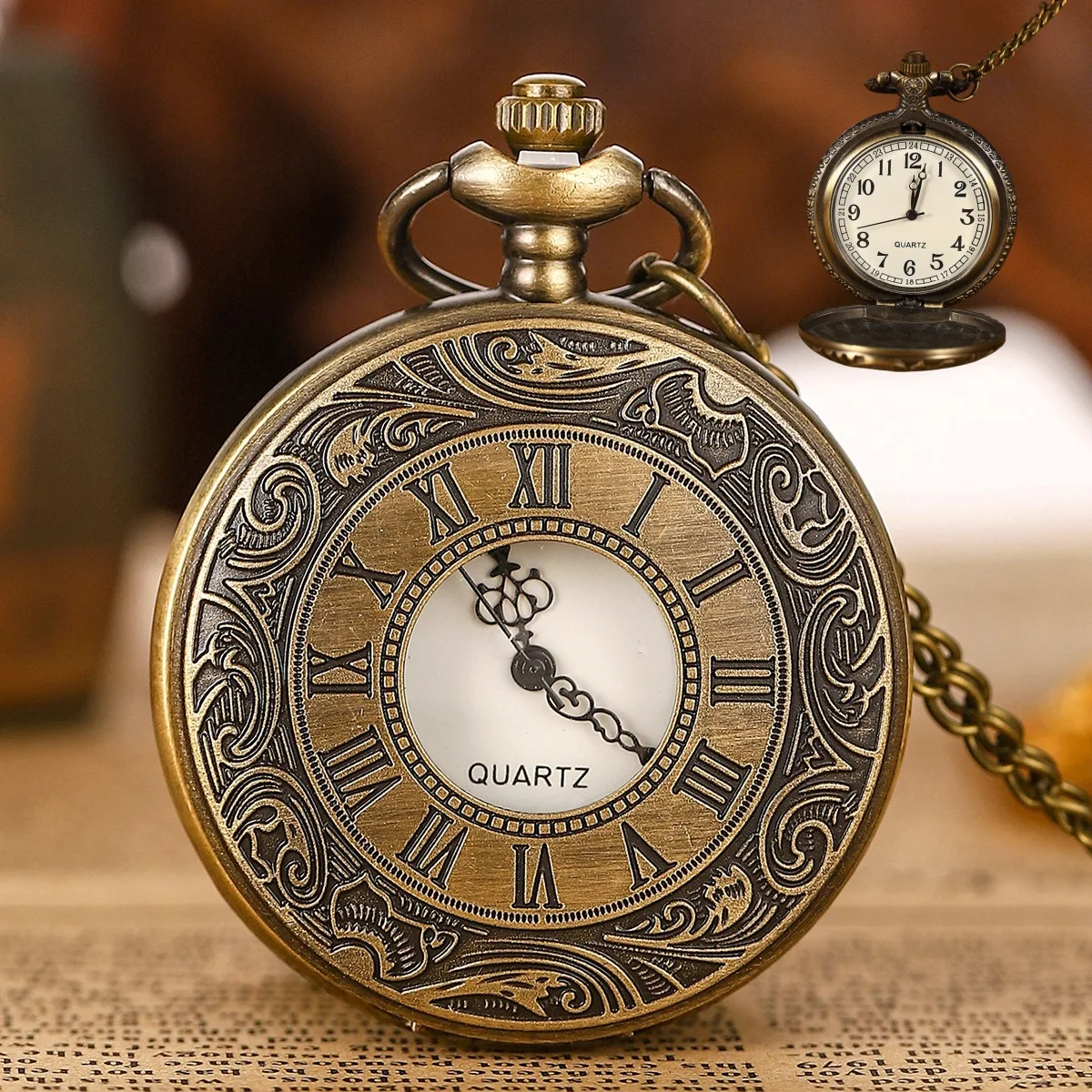 ヴィンテージチャームブラックユニセックスファッションローマ数字クォーツスチームパンク懐中時計女性男性ネックレスペンダントチェーンギフト P427