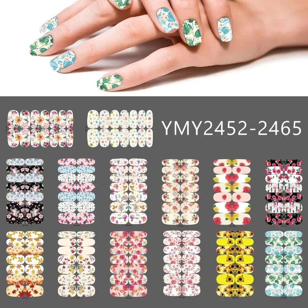 14 Stuks Kunstmatige Nail Sticker Kunst Esdoornblad Thanksgiving Bloemen Lavendel Volle Nagels Sticker Waterdichte Pers Op Nagel Decoratie