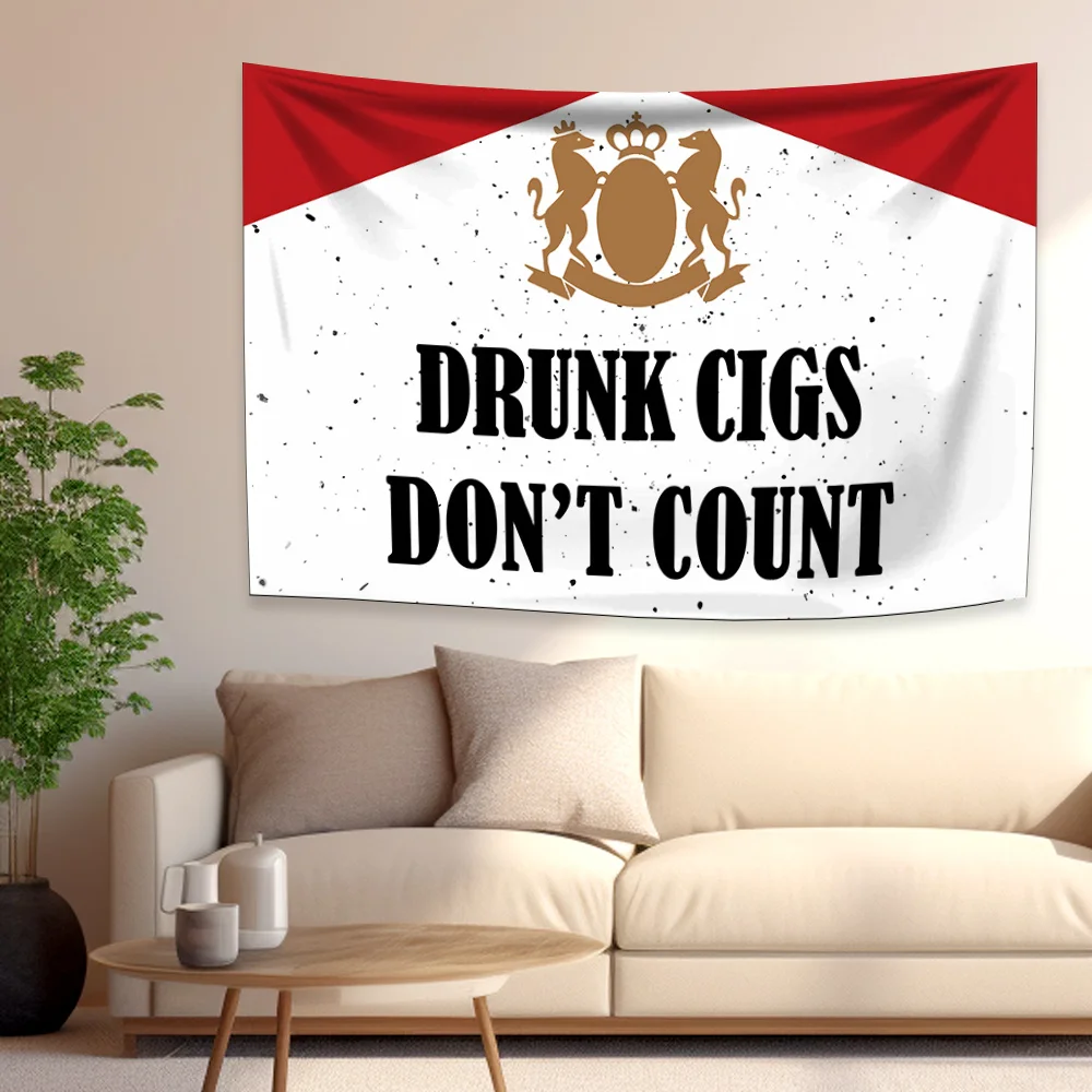 90X150CM Smoking Drunk Cigs Don't Count Lifestyle Flag Tapestry Wall Hanging Bed Room Bar Aesthetic Room Decor
