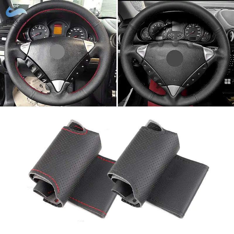 Hand Stitched Car Inner Steering Wheel Cover For Porsche Cayenne 2003 2004 2005 2006 2007 2008 2009 2010 Perforated Leather Trim