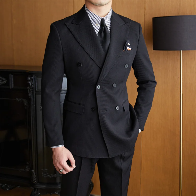 High Quality Double Breasted  Dress Suit 2 Pieces Wedding Suit For Men Business Formal Casual  Office Work Party Prom Costume