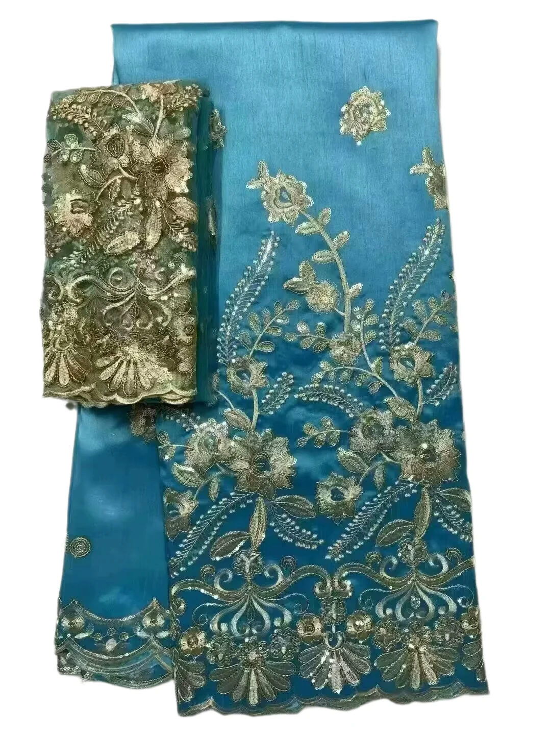 Pailletten George Kant 2025 Hoge Kwaliteit Indiase George Kant Stof Met Franse Netto Kant Stof Blouse Voor Trouwjurk 5 + 2Yards QZ