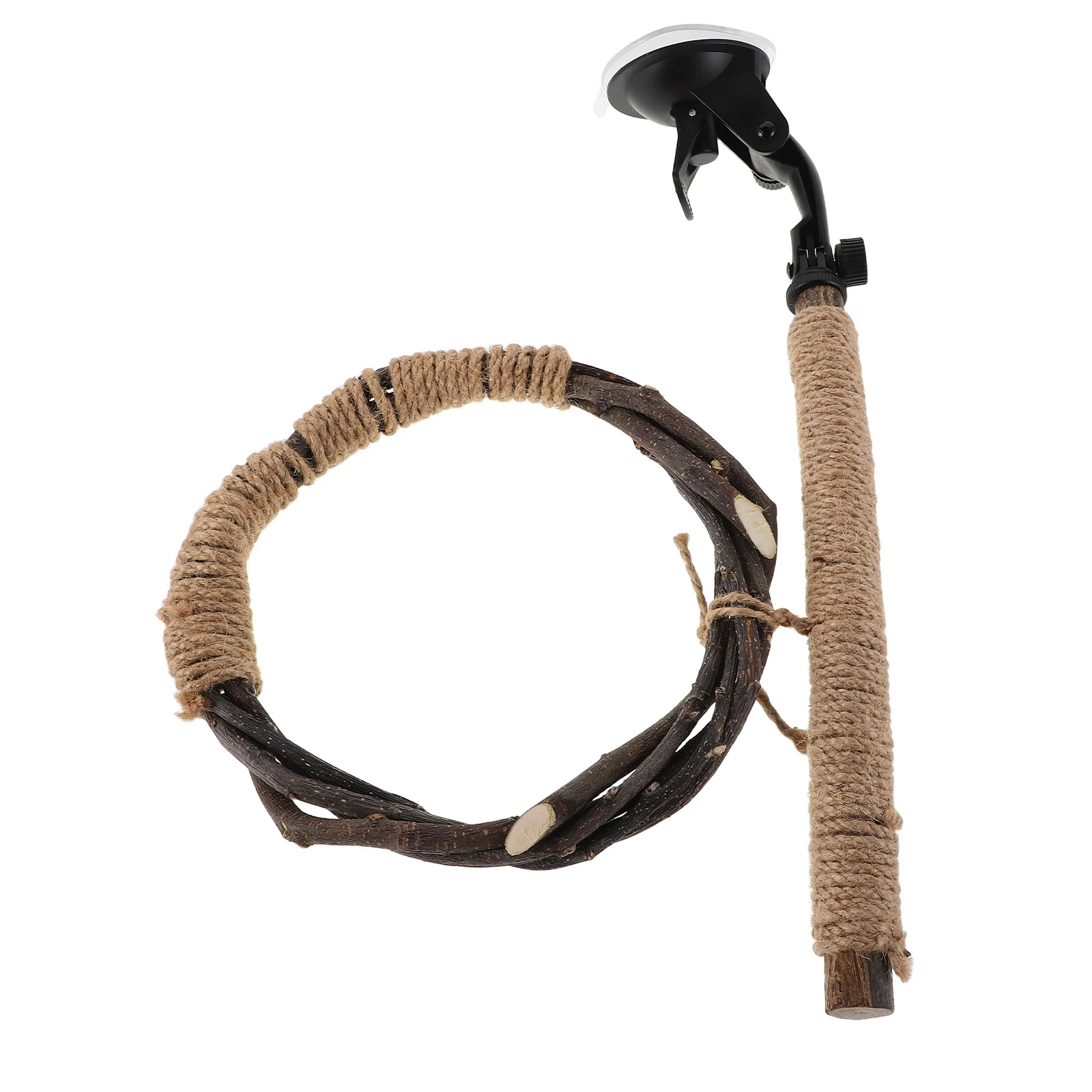 

Wood Bird Perch Stand with Suction Cup Multi Functional Play Rest Exercise Pole for Parrots Small Medium Birds Natural Jute Rope