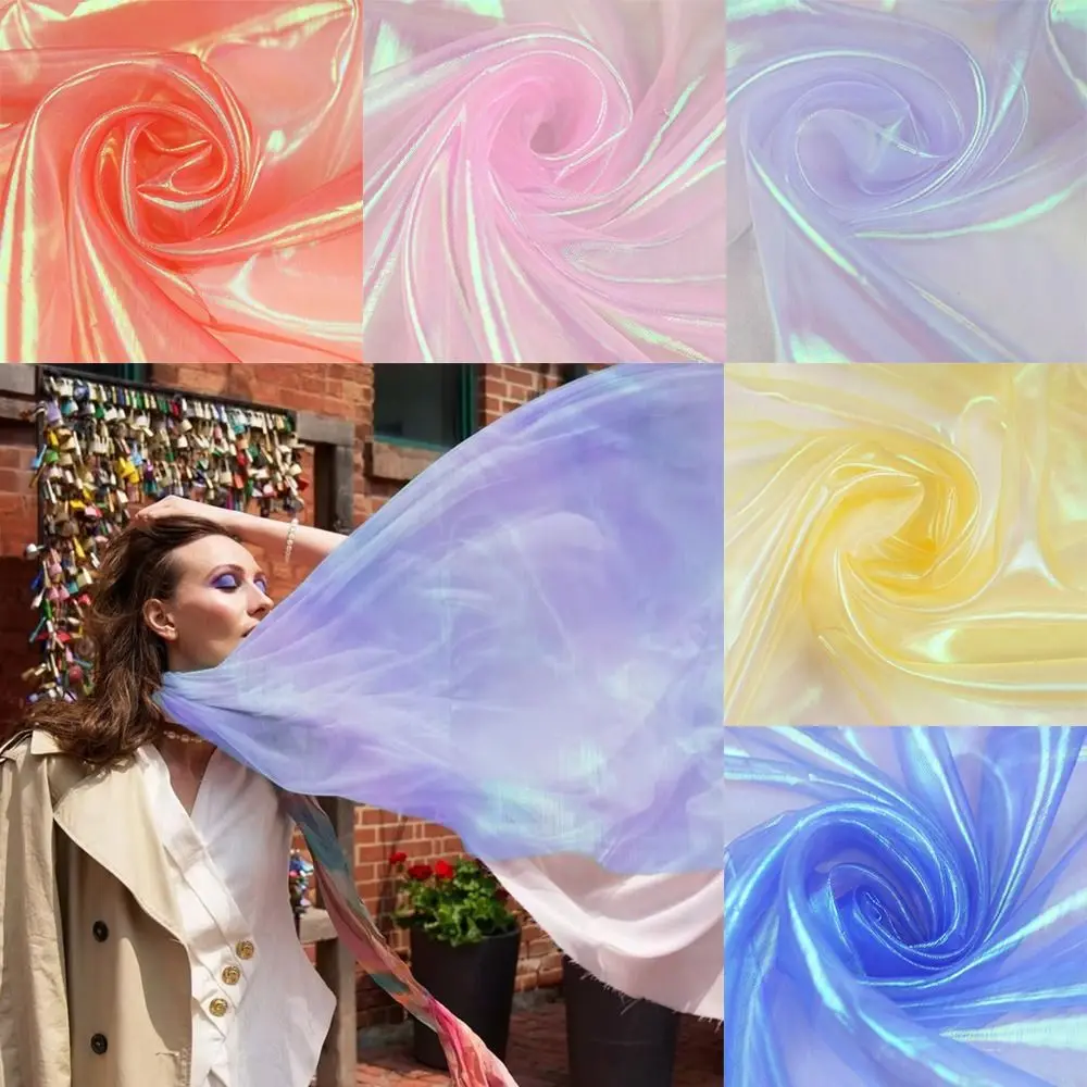 

Decoration Tulle Shiny Laser Tulle Transparent Thin Organza Fabrics Soft Tulle Cloth Wedding