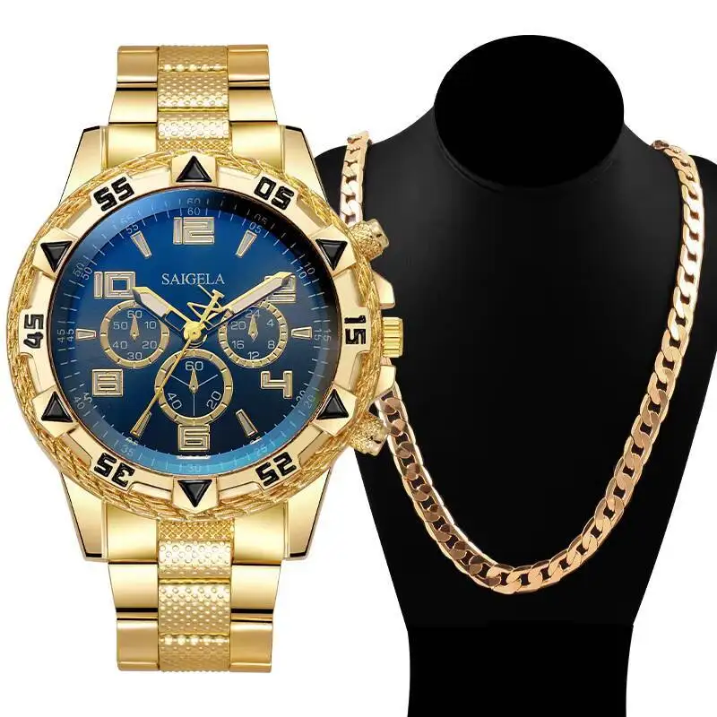 Reloj analógico de cuarzo con Collar para hombre, pulsera de negocios a la moda, sin caja, 2 unidades por juego