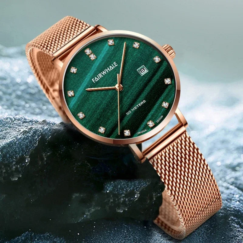 High Quality Women's Diamond Set Small Green Watch Light Luxury Simple Ins Ethos Waterproof Women's Quartz Watch