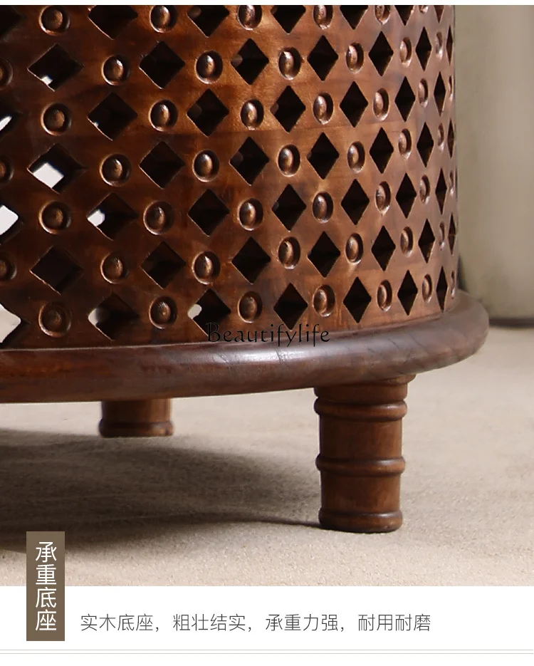 * Mesa de chá estilo da Ásia do Sul, mesa de centro redonda de olmo antigo, novo estilo chinês, sala de estar, casa