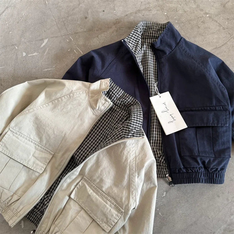 

Children Clothes Kids Casual Coat 2025 Autumn New Solid Color Stand-up Collar Zipper Coat Boys and Girls Simple Jacket