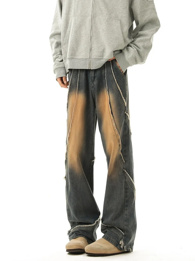 

Мужские джинсы в американском ретро-стиле: прямые, свободные, широкие штанины, с эффектом потертости, для весны и осени, в уличном стиле