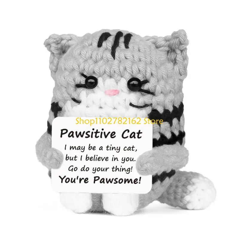 

547B Knitted Cats Toy And Affirmation Card Car Accessory Multi Color