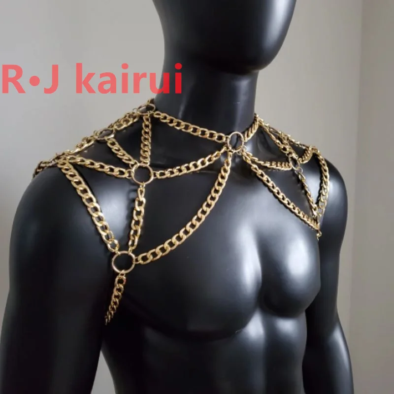 Fashion RJM03 Handmade Gold Men Chains Jewelry Unique Punk Necklace Shoulder Chains Cosplay Jewelry 2 Colors view 4