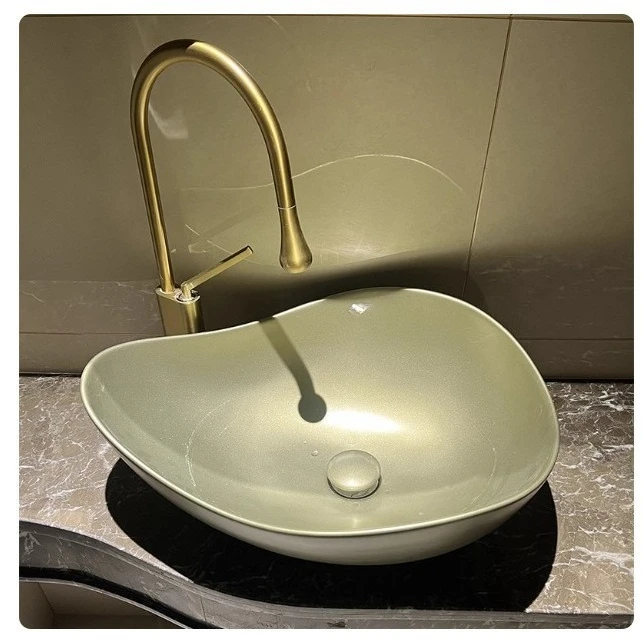 Medieval style olive green ceramic countertop basin bathroom household washbasin balcony deepened washbasin hotel single basin