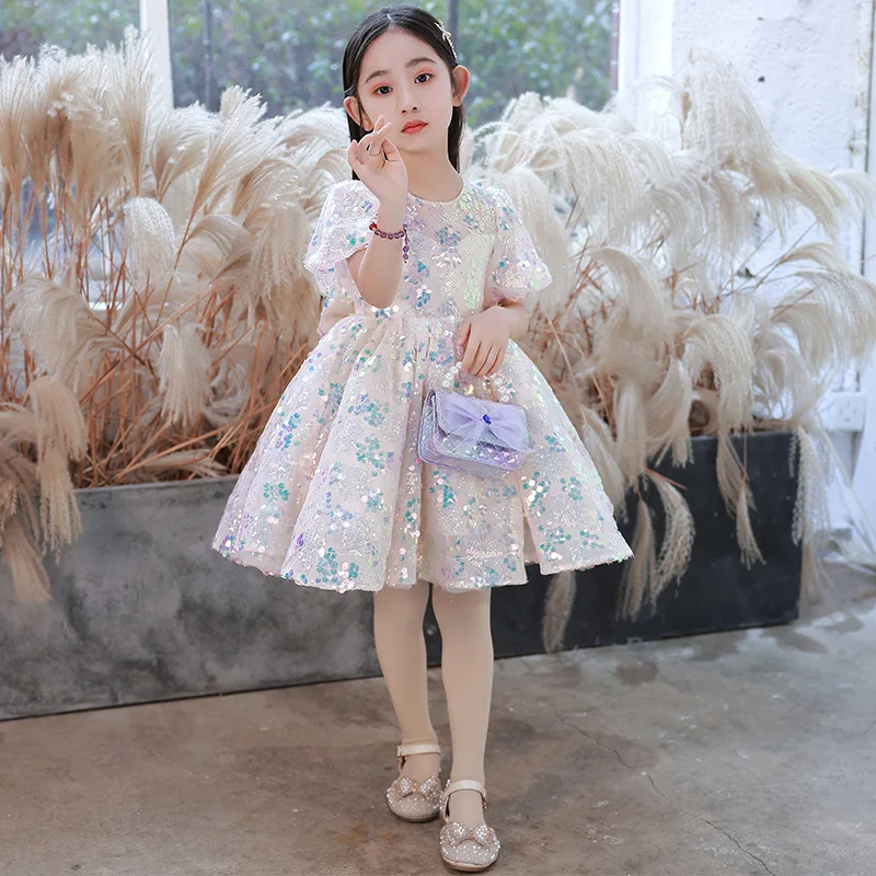

Children's Dress Birthday Stylish Girl Piano Performance Dress Flower Girl Puffy Tulle Host Girl Princess Dress Wholesale