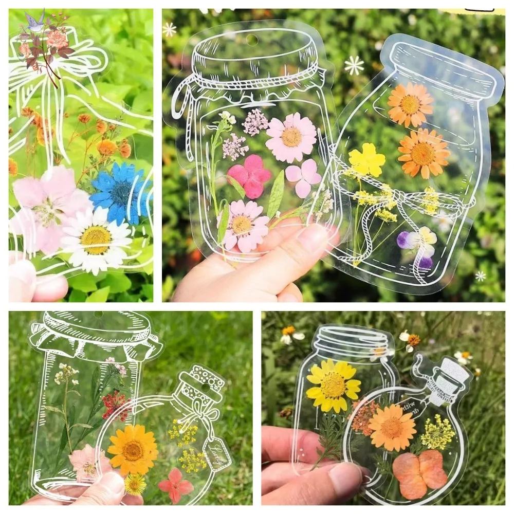 Handmade Pressed Dried Flowers Bookmark DIY Material Transparent Bottles Stickers Homemade Embossed Plant Leaves Flowers Resin