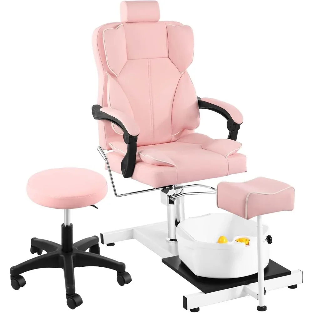 

Pedicure Station Chair Hydraulic Lift Pedicure Chairs with Stool & Bubble Massage Foot Bath, 360 Swivel Pedicure Chair,