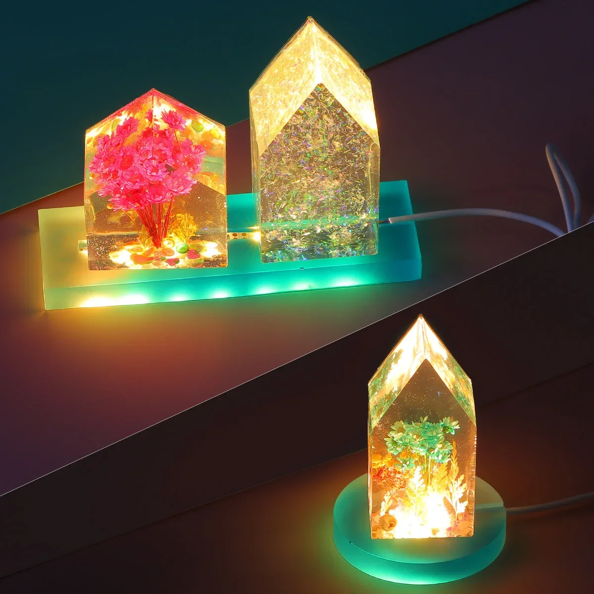 DIY Silicone Mold Resin Molding&Casting 3D House Modelling LED Lamp Holder Crystal Epoxy Art Crafts For Ornament Night light