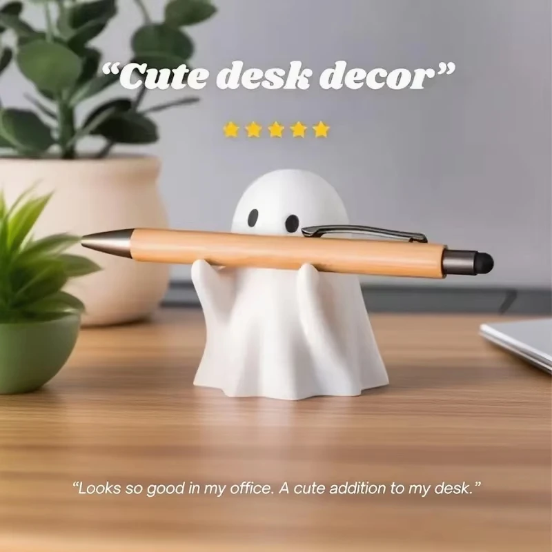 Cute Halloween Ghost Pen Holder Little Ghost Statue Design Pencil Support Home Office Desktop Decoration