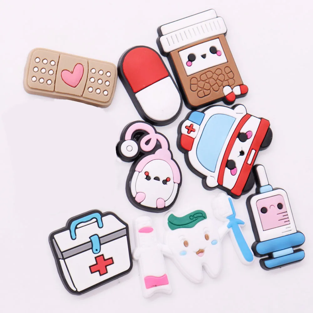 1PCS PVC Shoe Charms First Aid Kit Stethoscope Band-Aid Toothbrush Ambulance Medicine Thermometer Sandals Shoes Decoration